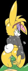 anthro ass big_ass bottomless bunnie_rabbot buns_rabbot buttjob eyewear eyewear_on_head female glasses green_eyes hotred lagomorph looking_back male penis precum rabbit scourge_the_hedgehog sega sex smile sonic_(series)