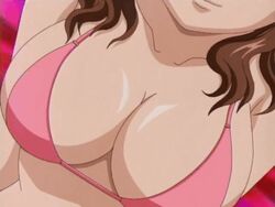 1girls 2d akahori_gedou_hour_rabuge animated big_breasts bikini bikini_top bounce bouncing_breasts breasts brown_hair close-up head_out_of_frame hokke_otone large_breasts lowres otone_hokke screen_capture screencap solo string_bikini swimsuit