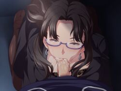 cum cum_in_mouth earrings fellatio fumika_misaki game_cg glasses miboujin_nikki milf misaki_fumika narazaki_akito oral orcsoft penis pov