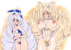 2girls :o bikini blonde_hair breasts bunny_ear drill_hair female gloves haruhisky huge_breasts kyoukaisenjou_no_horizon long_hair milf mother_and_daughter multiple_girls nate_mitotsudaira nipples pussy silver_hair smile turenne uncensored undressing very_long_hair yellow_eyes