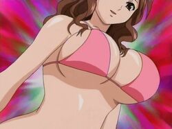 akahori_gedou_hour_rabuge animated anime_nose big_breasts bikini_top bouncing_breasts breasts brown_eyes brown_hair hair hokke_otone lowres otone_hokke screen_capture screencap swimsuit