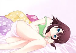 1boy ass baka_to_test_to_shoukanjuu blush brown_hair crossdressing femboy girly highres kinoshita_hideyoshi male male_only panties solo star tagme tank_top trap underwear