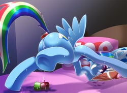 anal anal_insertion anal_sex anus apple ass bed bedroom blush cutie_mark equine friendship_is_magic fruit furry insertion my_little_pony oze oze_(zoexm177) pegasus penetration pussy pussy_juice rainbow_dash_(mlp) solo straight_hair sweat wings