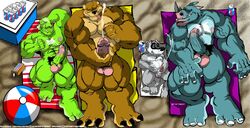 alcohol badger beach bear beer cum furry furry_only gay in_public male male/male male_only masturbation mustelid no_humans orc orc_male penis rhinoceros seaside tomcat_(artist)