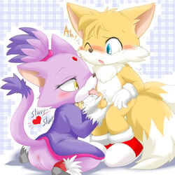 anthro anus balls blaze_the_cat blue_eyes bottomless canine cat couple feline fellatio female fox fur furry furry_tail gloves kneeling licking male mammal multiple_tails nude oral oral_sex penis ponytail purple_fur pussy sega sex sheath sonic_(series) straight suvaru tail tails tied_hair tongue yellow_eyes