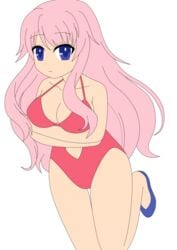 1girls baka_to_test_to_shoukanjuu blue_eyes breasts busakumas busty female highres himeji_mizuki legs long_hair photoshop pink_hair smile thighs vector_trace