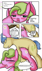 bent_over blush closed_eyes comic cutie_mark daisy_(mlp) dialogue duo english_text equine female friendship_is_magic horse male my_little_pony open_mouth penetration penis pony sex sir_colton_vines_iii_(mlp) text