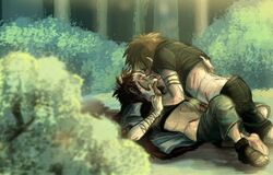 2boys bandage bandages boner erection face_paint forest frottage fur gay human inuzuka_kiba kankuro kissing male male_only multiple_boys naruto nature outdoors penis penises_touching sand straight_hair tattoo trees uncensored undressing velowsa yaoi