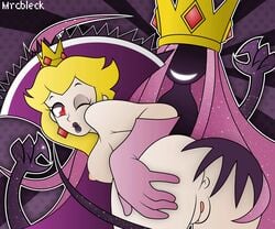 2girls anus bent_over blonde_hair breasts cape crown dark_persona elbow_gloves eyeshadow faceless_female gloves hand_on_ass highres long_hair looking_at_viewer makeup mario_(series) mrcbleck multiple_girls nintendo nipples no_panties nude paper_mario paper_mario:_the_thousand-year_door paper_peach pink_gloves pink_hair possession princess_peach pussy shadow_queen smile uncensored wink