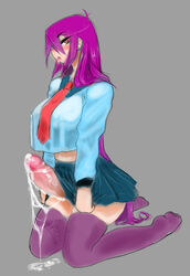 blush breasts cum futa_only futanari intersex large_breasts long_hair masturbation melty_blood necktie penis purple_hair school_uniform sion_eltnam_atlasia skirt skirt_lift solo thighhighs tsukihime type-moon under_night_in-birth zettai_ryouiki