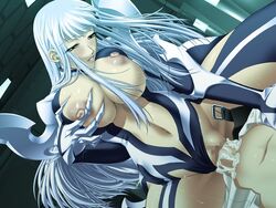 black_package_try breast_grab breasts censored cum genecrazer_saki large_breasts white_hair