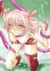 1girls cum drill_hair female female_only kasane_teto pink_hair rape solo tentacle thighhighs torn_clothes utau