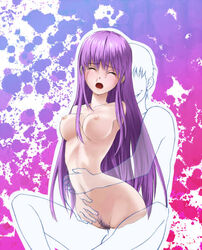 amputee breasts dry-man female long_hair nude open_mouth pubic_hair purple_hair quadruple_amputee sex tears uncensored