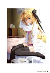 bed blonde_hair katori_rea lingerie nekonyan parfait parfait_chocolat_second_brew thighhighs underwear