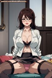 ai_generated aindroidparanoid big_breasts breasts brown_eyes brown_hair cleavage curvy curvy_figure glasses hips huge_breasts kagome_ririko large_breasts narrow_waist nipples pussy rosario+vampire school short_hair skirt slim_waist stable_diffusion teacher wide_hips