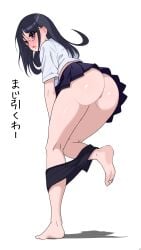 2d anus ass black_hair date_a_live exposed exposed_pussy feet foot_fetish glasses light-skinned_female long_hair purple_hair school_uniform shorts_down solo solo_female thighs
