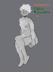 1boy 1boys arm_hair blush body_hair chest_hair dialogue dirk_strider embarrassed embarrassed_male facial_hair hair hairy homestuck leg_hair male male_focus male_only partially_colored short_hair short_hair_male solo solo_male spiky_hair viktor