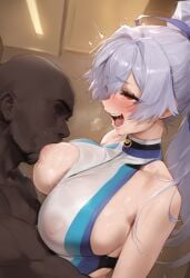 ai_generated asian_female bedroom big_breasts bikini breast_sucking dark-skinned_male fate/grand_order fate_(series) mikayori tomoe_gozen_(fate)