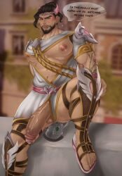 1boy anal cupid_hanzo dildo erection feet hanzo hanzo_shimada male_focus male_only masculine muscular overwatch overwatch_2 penis ribbon robe sandals solo toes valentine's_day yoruunsfw