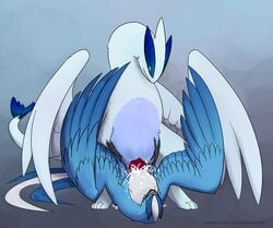 articuno avian bird closed_eyes cum cum_inside female lugia male melinaeratel missionary_position open_mouth orgasm penetration penis pokemon pokemon_(species) reptile scalie simple_background straight vaginal_penetration