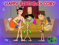 3boys ball_gag black_hair brown_hair coby_(total_drama_island_do_over) cody_(tdi) gay male_only original_character penis tagme total_drama_island yaoi