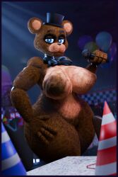 1girls 3d 3d_(artwork) animatronic bear bear_ears big_breasts big_thighs blender_cycles blue_eyes bow bowtie brown_body brown_fur curvaceous curvy curvy_female curvy_figure female female_only five_nights_at_freddy's freckles freddy_(fnaf) fur genderswap_(mtf) hand_on_hip hat holding_object hourglass_figure huge_breasts large_breasts large_thighs looking_at_viewer microphone robot rule_63 rule_63 thick_thighs thighs top_hat tophat voluptuous zentaisfm