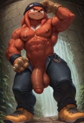 1boy abs ai_generated armpit armpit_hair armpits balls ballsack beanie beanie_hat belt big_balls big_penis civitai flaccid flaccid_penis hand_on_hip hanging_balls hanging_penis hat jeans knuckles_the_echidna looking_at_viewer looking_down male male_only muscular muscular_male pecs penis sega serious_look shoes solo solo_male sonic_(series) sonic_the_hedgehog_(series) sweat sweating sweaty_body tight_clothes tight_clothing tight_pants unbuttoned unknownchaos