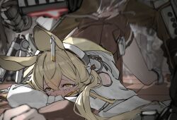 1girls alternate_version_available animal_ears arknights cum dorothy_(arknights) ear_clip female m-18 rape rat_ears tears