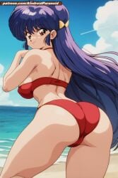 ai_generated aindroidparanoid ass ass ass_focus beach big_breasts bikini blue_hair breasts buns cameltoe cleavage curvy curvy_figure hips huge_ass large_breasts long_hair long_legs narrow_waist ocean outdoors outside pussy ranma_1/2 red_eyes sea seaside shampoo_(ranma_1/2) stable_diffusion wide_hips