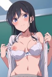 _ffin ai_generated big_breasts blushing_at_viewer female_focus first_porn_of_character first_porn_of_franchise giji_harem long_hair nanakura_rin nipples school_uniform schoolgirl undressing