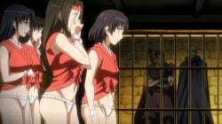 2boys 4girls anime_screencap black_hair female_focus kuroinu_~kedakaki_seijo_wa_hakudaku_ni_somaru~ multiple_girls ova panties prison prison_cell shocked