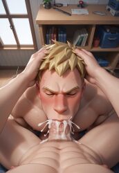 abs ai_generated armpit_hair balls bara biceps big_balls big_penis blowjob chest_hair cum cum_in_mouth deepthroat fortnite fortnite:_battle_royale gay ilovementits jonesy_(fortnite) male male_only manly mature_male muscular nipples penis pubic_hair thighs yaoi