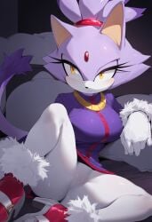 1girls ai_generated alternate_breast_size anthro big_breasts blaze_the_cat cat_ears cat_girl cat_tail catgirl feline female furry_female half_ringo large_breasts mobian_(species) purple_fur sega solo sonic_(series) yellow_eyes