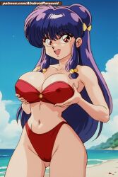 ai_generated aindroidparanoid beach big_breasts bikini blue_hair breasts buns cameltoe cleavage curvy curvy_figure hips large_breasts long_hair long_legs narrow_waist ocean outdoors outside pussy ranma_1/2 red_eyes sea seaside shampoo_(ranma_1/2) stable_diffusion wide_hips