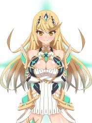 1girls big_breasts blonde_hair cleavage clothed core_crystal hata_(pixiv10403940) mythra nintendo xenoblade_(series) xenoblade_chronicles_2 yellow_eyes