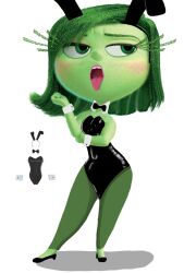 ahe_gao bunny bunny_costume bunny_ears bunny_girl bunnysuit disgust disgust_(inside_out) green_eyes green_hair green_skin inside_out small_breasts