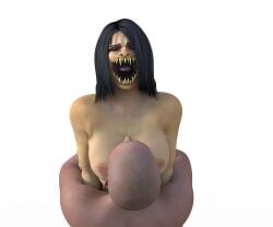 1boy 1girls bald bearhug black_hair daz_studio mileena mileena_(mk9) mortal_kombat pain ryona sharp_teeth shinteo tears