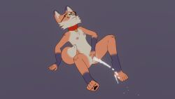 anthro bigkrillis bodily_fluids canid canine collar ejaculation eyewear female female/female finger_fuck fingering genital_fluids glasses hi_res mammal pawpads pussy pussy_ejaculation solo vaginal_fluids vaginal_penetration