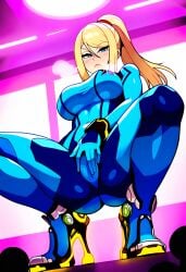 ai_generated cameltoe fingering_through_clothes masturbation metroid puffy_pussy samus_aran zero_suit zero_suit_samus