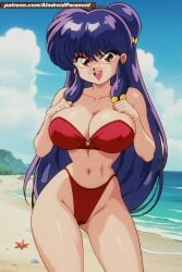 ai_generated aindroidparanoid beach big_breasts bikini blue_hair breasts buns cameltoe cleavage curvy curvy_figure hips large_breasts long_hair long_legs narrow_waist ocean outdoors outside pussy ranma_1/2 red_eyes sea seaside shampoo_(ranma_1/2) stable_diffusion wide_hips