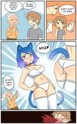 2024 big_breasts blue_hair cat_collar cat_ears cat_tail catgirl fit_female jingle_bell kotamota nude_version_available perfect_body spanish_dialogue spanish_text underwear