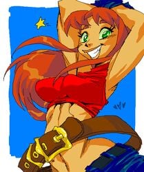 1girls cosplay dc female female_only green_eyes king_of_fighters long_hair orange_skin pennicandies red_hair smile solo starfire tagme teen_titans