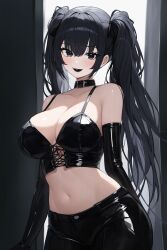 1girls ai_generated big_breasts black_hair black_lipstick breasts bustier choker cleavage female female_only goth goth_girl latex latex_gloves latex_pants long_gloves looking_at_viewer navel novelai opera_gloves original original_character smile solo solo_female twintails wide_hips