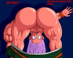 1boy ass backsack balls big_ass big_butt blue_eyes broly butt dragon_ball dragon_ball_z fat_ass fat_butt huge_ass huge_butt imafrnin looking_at_viewer male male_only mentioned_character muscle_ass muscle_bottom muscular muscular_male penis pov pulling_down_pants purple_hair shounen_jump taunting text thick_ass thick_butt topless trunks_briefs