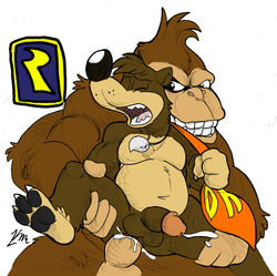 anal anal_sex ape balls banjo banjo-kazooie banjo_(banjo-kazooie) bear biceps buggery closed_eyes color cum cum_in_ass cum_inside cumshot donkey_kong donkey_kong_(series) erection fur furry gay interspecies kong male male_only multiple_males muscles necklace necktie nintendo no_humans nude orgasm pendant penetration penis rareware yaoi