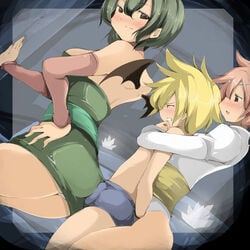 ass blonde_hair buttjob green_hair penis pink_hair rubbing zinger_(excess_m)