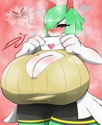 breasts curvaceous curvy djthepokemen enormous_breasts gigantic_breasts huge_ass huge_breasts huge_thighs kirlia large_ass pokemon pokemon_(species) short_hair shortstack sweater tsundere