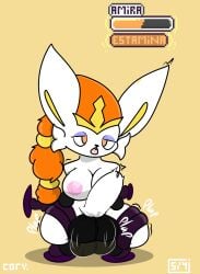 amira_o'neil anthro balls big_breasts big_penis black_body breasts cinderace drawcat13 duo female gameplay_mechanics generation_7_pokemon generation_8_pokemon genitals gui health_bar hi_res male male/female mimikyu nintendo penetration penis pokemon pokemon_(species) spanish_text text vaginal_penetration vaginal_penetration white_body