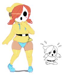 female female_only mario_(series) monochrome nintendo noill orange_hair panties partially_colored shy_gal shylar sketch solo tan_skin