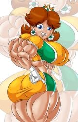 1girls artist_name ass ass_focus big_ass blue_eyes breasts brown_hair covered_nipples daisy's_hot_stuff_(trend) erect_nipples_under_clothes fat_ass female female_only gloves grin hand_on_hip huge_breasts hyper_muscles legs looking_at_viewer looking_back mario_(series) mario_strikers midriff muscular muscular_female nintendo orange_shorts pose posing princess_daisy seductive seductive_look seductive_smile sensual short_hair shorts sideboob smile soccer soccer_uniform solo sportswear thighs voluptuous